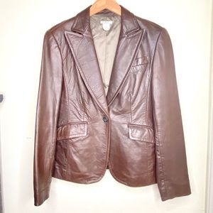 J. Crew Chocolate Brown Leather Jacket Blazer Coat